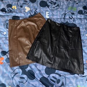 Old Navy Black and Brown Mini Skirt Set High Waisted Faux Leather Slit Going Out
